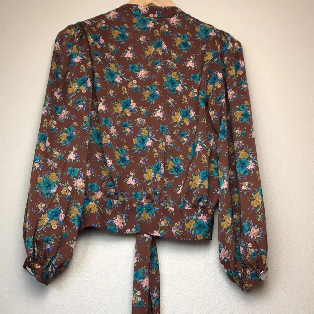 Zara | Brown Floral Tie Top - Picture 5 of 8